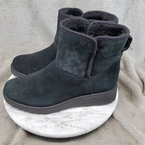 Ugg Shoes Womens Size 8 Black Suede Kristin Short Wedge Shearling Lined Boots
